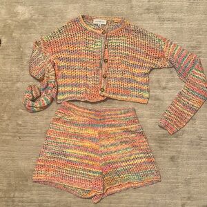 Something Navy Multicolor Knit Cardigan and Shorts